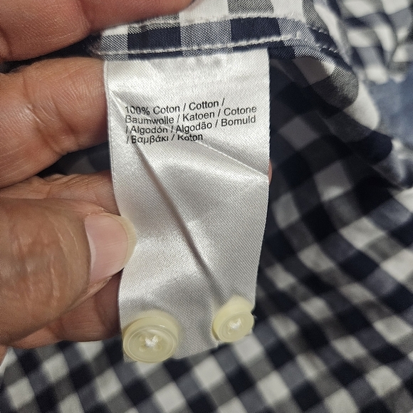 Lacoste Button Up Long Sleeve Gingham Classic Fit Poplin Shirt Sze 44 Blue White - Picture 7 of 10